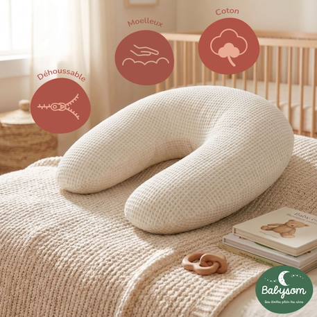 Babysom - coussin de maternité 3 en 1 : grossesse, allaitement &amp$ repos bébé - housse 100% coton - motif beige nid abeille - xxl Beige 1 - vertbaudet enfant 