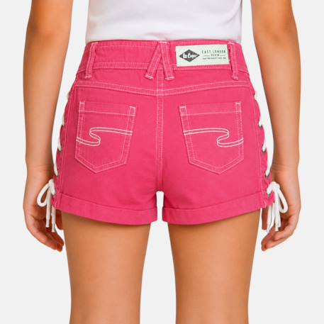 Short en jeans fille avec decor tressé Kaki+Marine+Rose 15 - vertbaudet enfant 