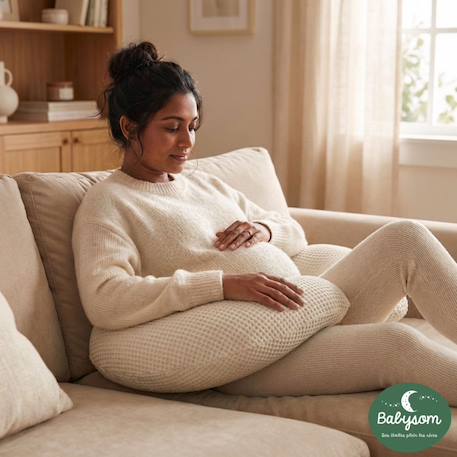 Babysom - coussin de maternité 3 en 1 : grossesse, allaitement &amp$ repos bébé - housse 100% coton - motif beige nid abeille - xxl Beige 2 - vertbaudet enfant 