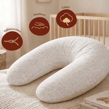 Coussin de maternité 3 en 1 : grossesse, allaitement & repos - housse double gaze coton - blanc Blanc 1 - vertbaudet enfant 