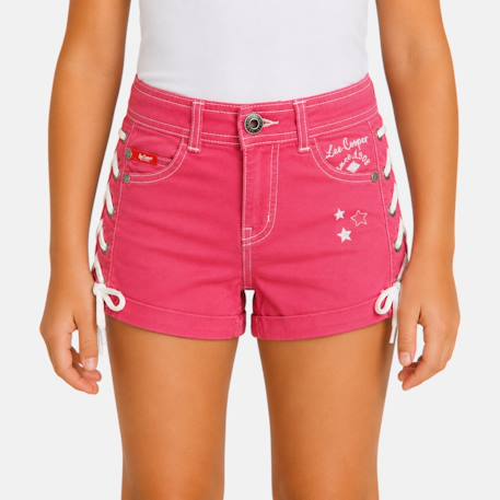 Short en jeans fille avec decor tressé Kaki+Marine+Rose 13 - vertbaudet enfant 