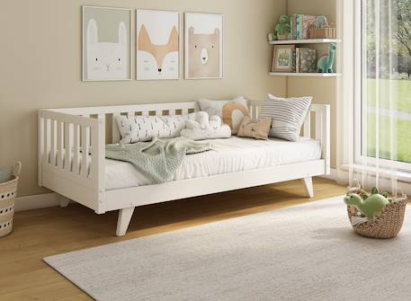 Lit enfant avec barrière amovible en pin massif Blanc 3 - vertbaudet enfant 