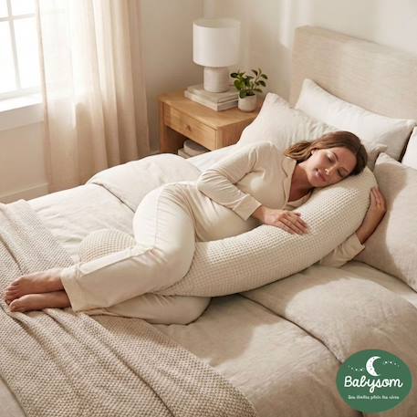 Babysom - coussin de maternité 3 en 1 : grossesse, allaitement &amp$ repos bébé - housse 100% coton - motif beige nid abeille - xxl Beige 3 - vertbaudet enfant 