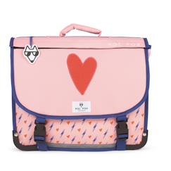 Cartable 38 cm fille pol fox heart réversible avec - compartiments - primaire - motif coeur et éclair  - vertbaudet enfant