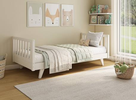 Lit enfant avec barrière amovible en pin massif Blanc 4 - vertbaudet enfant 