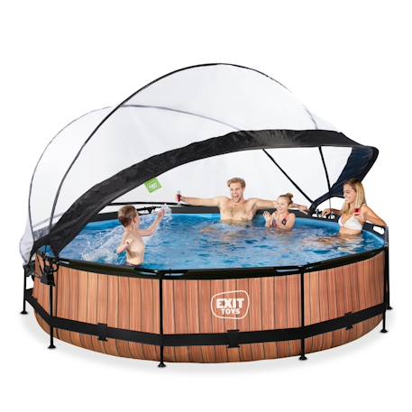 Piscine couverte wood ø360x76cm avec pompe filtrante Gris+Gris clair+Marron+Vert 18 - vertbaudet enfant 