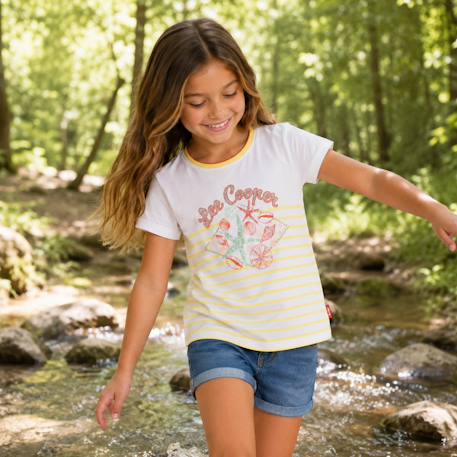T-shirt manches courtes fille Bleu+Jaune+Rose 7 - vertbaudet enfant 