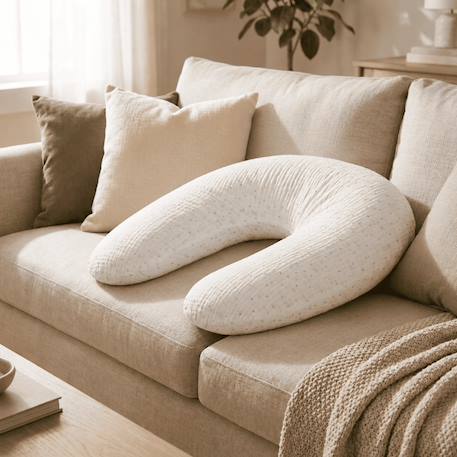 Coussin de maternité 3 en 1 : grossesse, allaitement & repos - housse double gaze coton - blanc Blanc 1 - vertbaudet enfant 