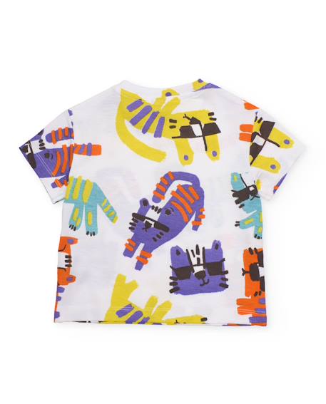 T-shirt garçon en maille avec motif animaux Blanc 2 - vertbaudet enfant 