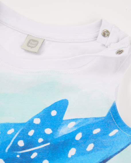 T-shirt garçon en maille avec motif de grand poisson Blanc 3 - vertbaudet enfant 