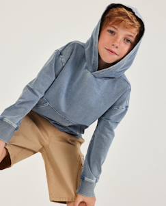 -Sweat garçon en maille et denim effet délavé