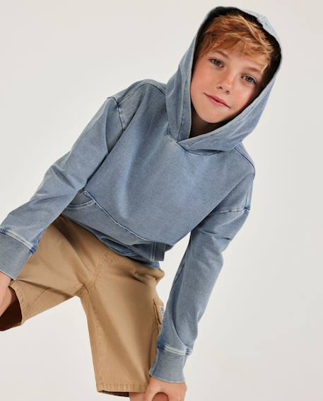 Garçon-Pull, gilet, sweat-Sweat garçon en maille et denim effet délavé