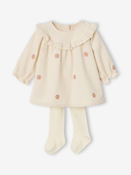 Ensemble robe et collants naissance vanille 1 - vertbaudet enfant 