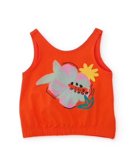 T-shirt fille en maille avec bas élastiqué Rouge 1 - vertbaudet enfant 
