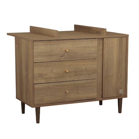 Commode 3 tiroirs et 1 porte avec détail imitation bois texturé et pieds bois - mokka Marron 5 - vertbaudet enfant 