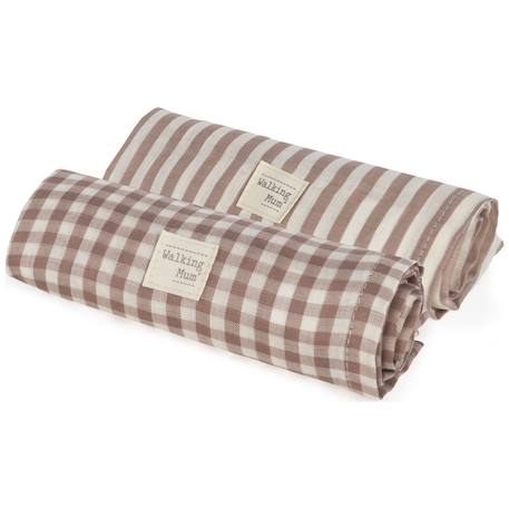Set 2 langes praliné vichy rayures moka (70x70 cm) Marron 1 - vertbaudet enfant 