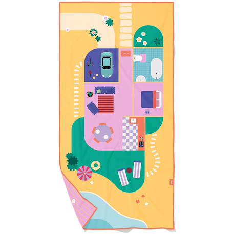 Serviette de plage 2 en 1 maison de poupées (140 x 70 cm) Jaune, violet, vert 1 - vertbaudet enfant 