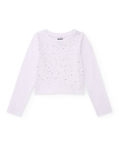 T-shirt fille en maille avec applications brillantes Blanc 1 - vertbaudet enfant 