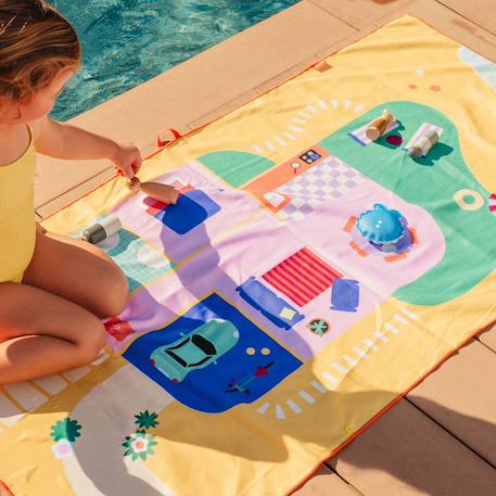 Serviette de plage 2 en 1 maison de poupées (140 x 70 cm) Jaune, violet, vert 6 - vertbaudet enfant 