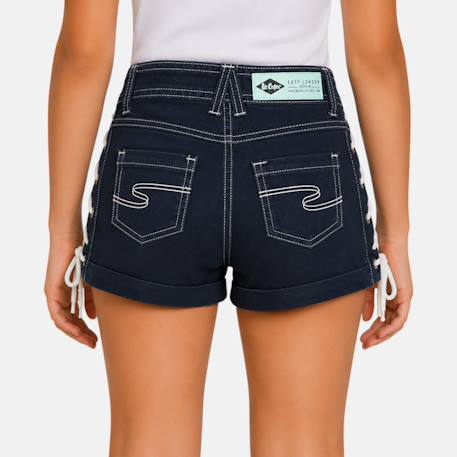 Short en jeans fille avec decor tressé Kaki+Marine+Rose 10 - vertbaudet enfant 