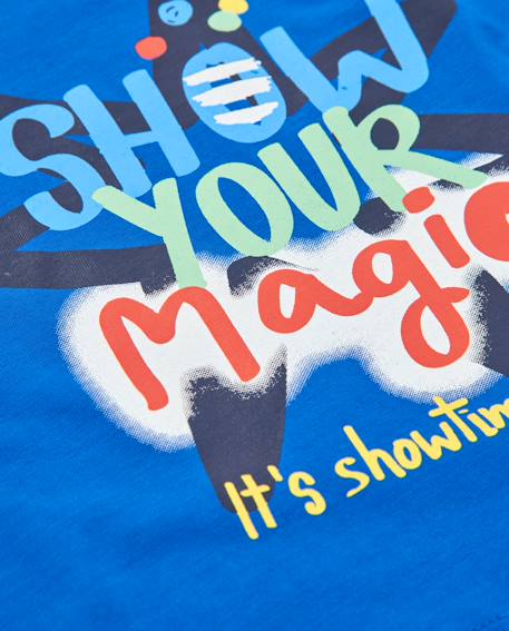 T-shirt garçon en maille avec message sur le devant Bleu 3 - vertbaudet enfant 