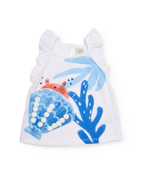T-shirt pour fille en maille avec volants aux épaules Blanc 1 - vertbaudet enfant 