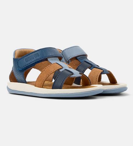 Sandales garçon cuir bicho twins Bleu marron 2 - vertbaudet enfant 