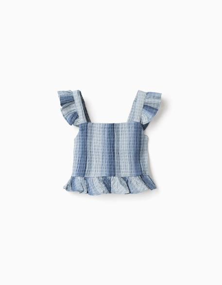 Blouse en coton sans manches à rayures et à volants Bleu clair 1 - vertbaudet enfant 