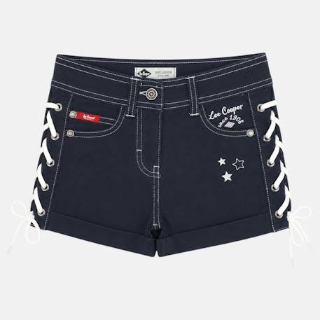 Fille-Short-Short en jeans fille avec decor tressé