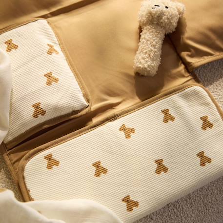 Tapis à langer nomade little waffle mini teddy bear Ecru, marron 6 - vertbaudet enfant 