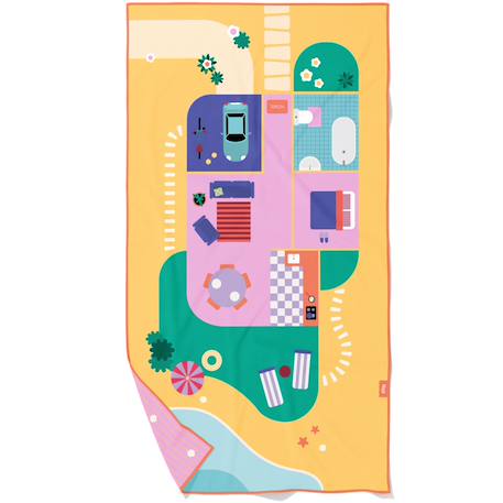Serviette de plage 2 en 1 maison de poupées (180 x 100 cm) Jaune, violet, vert 1 - vertbaudet enfant 
