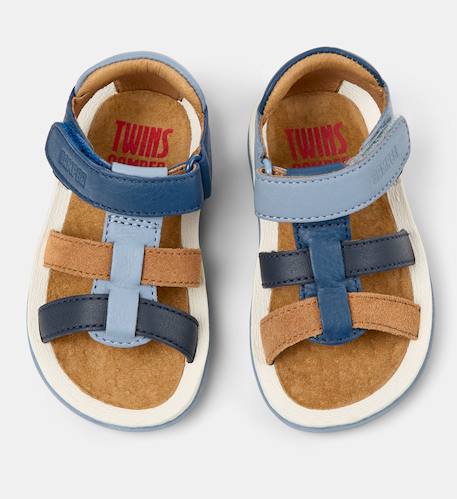 Sandales garçon cuir bicho twins Bleu marron 3 - vertbaudet enfant 