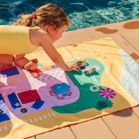 Serviette de plage 2 en 1 maison de poupées (140 x 70 cm) Jaune, violet, vert 3 - vertbaudet enfant 