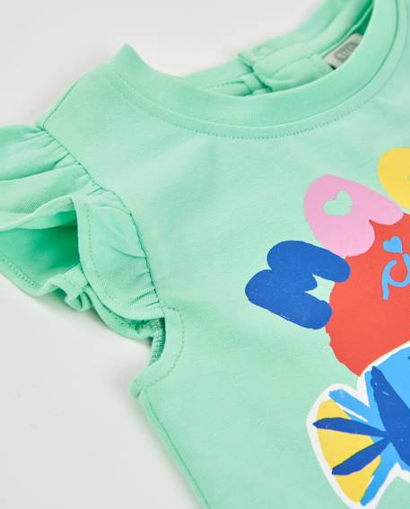 T-shirt en maille pour fille avec volants aux manches Vert 3 - vertbaudet enfant 
