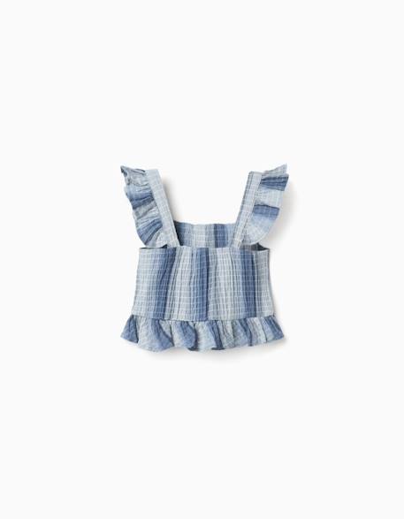 Blouse en coton sans manches à rayures et à volants Bleu clair 2 - vertbaudet enfant 
