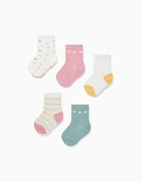 Bébé-Lot de 5 paires de chaussettes à rayures/cœurs