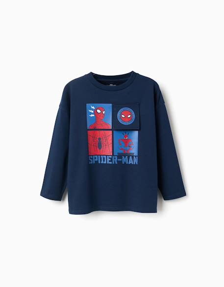 T-shirt en coton à manches longues et imprimé spider-man Bleu foncé 1 - vertbaudet enfant 