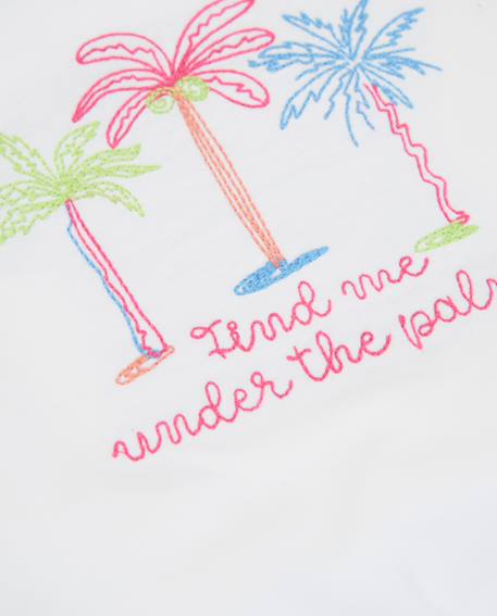 T-shirt fille en maille avec broderie de palmiers Blanc 4 - vertbaudet enfant 