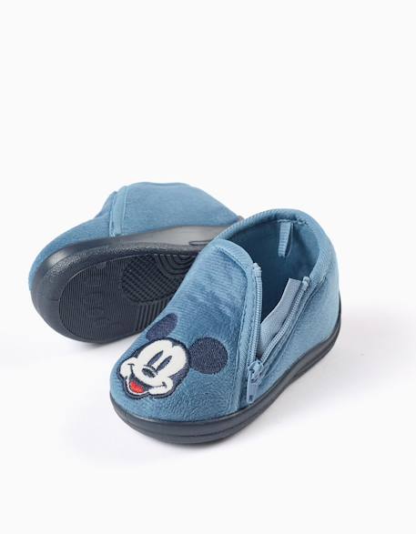 Chaussons en velours avec broderie mickey Bleu 3 - vertbaudet enfant 