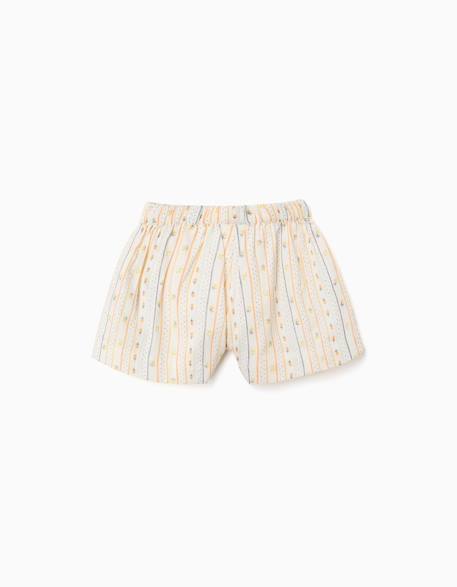 Short en coton avec fleurs et taille élastiquée Beige clair 2 - vertbaudet enfant 