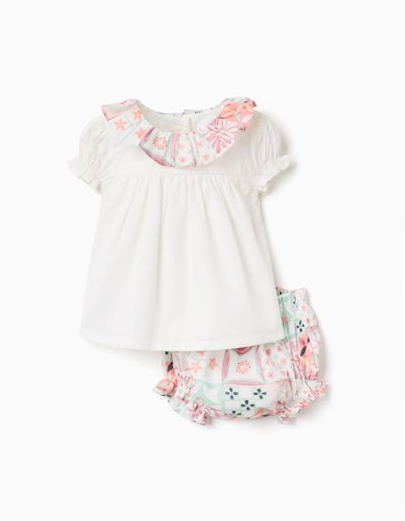 Blouse en coton + bloomer avec motif mosaïque Blanc 1 - vertbaudet enfant 