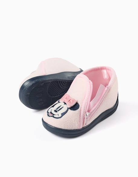 Chaussons en velours avec broderie minnie Rose clair 3 - vertbaudet enfant 