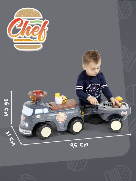 Porteur chantier avec assise ouvrante et volant directionnel avec klaxon, remorque et jeux de sable Gris anthracite+Jaune JCB+Jaune Volvo 5 - vertbaudet enfant 