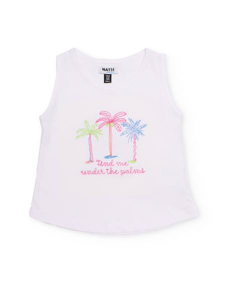 T-shirt fille en maille avec broderie de palmiers Blanc 1 - vertbaudet enfant 