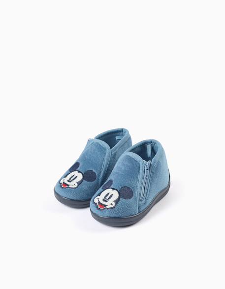 Chaussons en velours avec broderie mickey Bleu 1 - vertbaudet enfant 