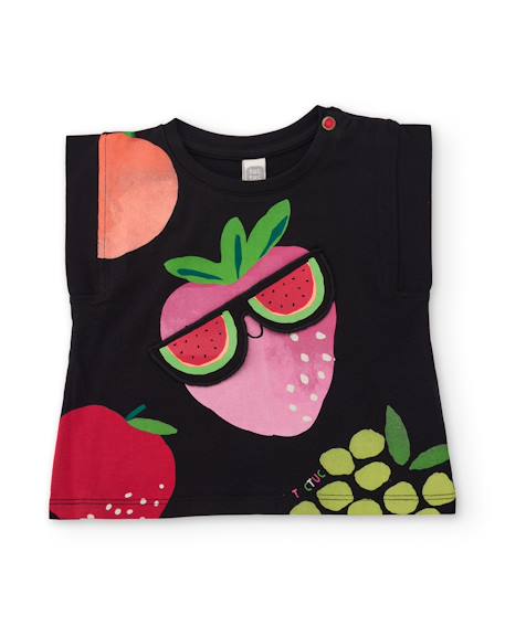 T-shirt fille en maille avec détail en relief Noir 1 - vertbaudet enfant 