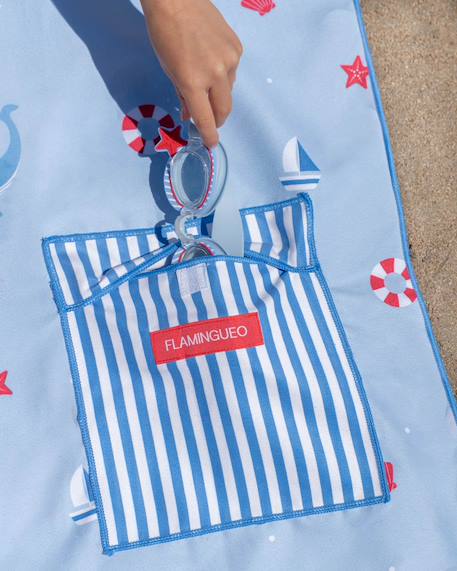 Serviette plage enfant  avec capuche microfibre Bleu+Rose 3 - vertbaudet enfant 