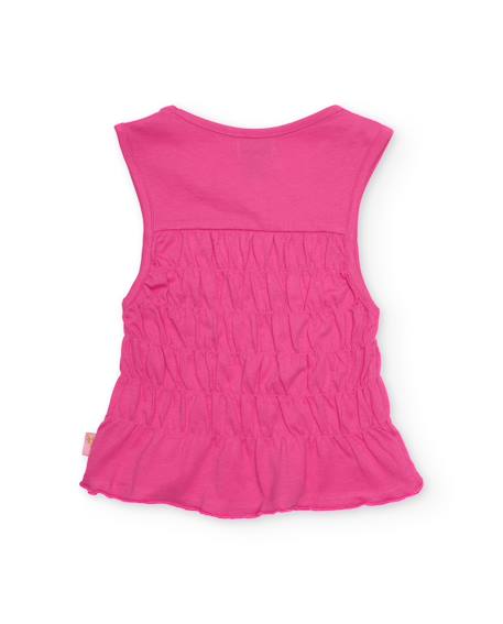 T-shirt fille en maille avec buste froncé Rose 2 - vertbaudet enfant 
