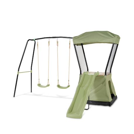 Aire de jeux avec toboggan et double balançoire pour jardin Vert/noir 1 - vertbaudet enfant 