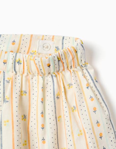 Short en coton avec fleurs et taille élastiquée Beige clair 3 - vertbaudet enfant 